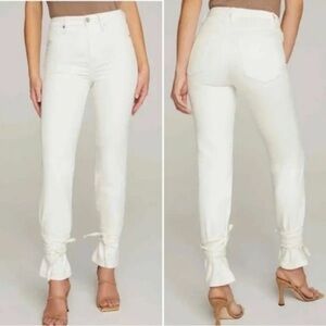 Good American Jeans Good Boy Ankle Tie Wrap Pants White Denim Women’s Size 4/27